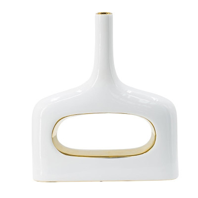 Artekko Artekko Phaolt Λευκό Κεραμικό Βάζο με Χρυσές Λεπτομέρειες (29.5x7.5x33.5)cm 8856