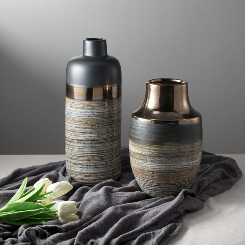 Artekko Artekko Evlub Κεραμικό Διακοσμητικό Βάζο σε Καφέ και Μπρονζέ Αποχρώσεις (15x15x39)cm 8868