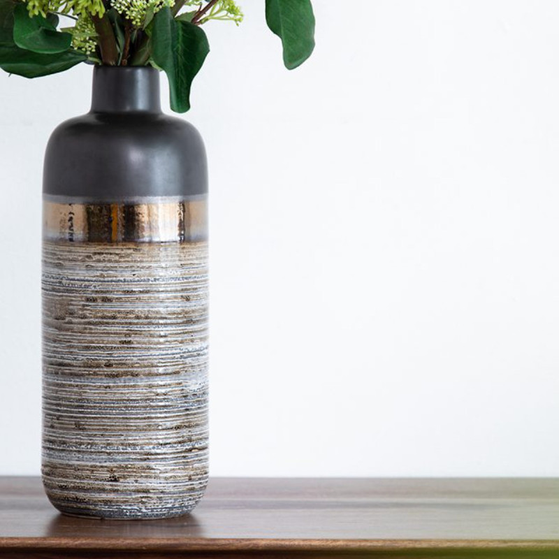 Artekko Artekko Evlub Κεραμικό Διακοσμητικό Βάζο σε Καφέ και Μπρονζέ Αποχρώσεις (15x15x39)cm 8868