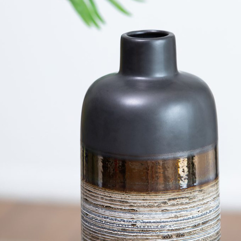 Artekko Artekko Evlub Κεραμικό Διακοσμητικό Βάζο σε Καφέ και Μπρονζέ Αποχρώσεις (15x15x39)cm 8868