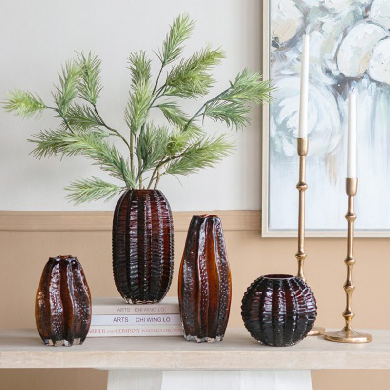 Artekko Artekko Briar Amber Καφέ Γυάλινο Διακοσμητικό Βάζο (15x15x28)cm 98638