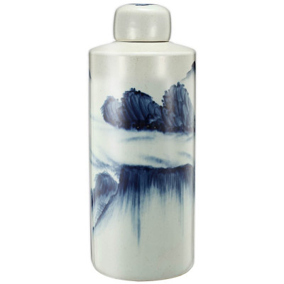 Artekko Artekko Udru Δοχείο Διακοσμητικό με Καπάκι Άσπρο/Μπλέ (18x18x46)cm AV0607