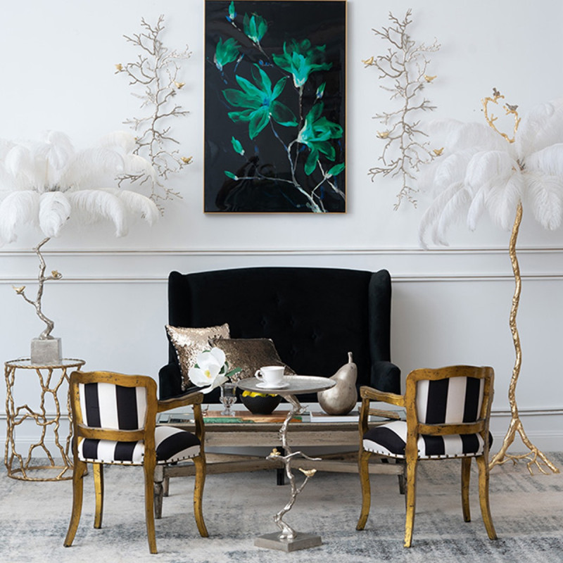 Artekko Artekko Branch Ασημί Μεταλλικό Βοηθητικό Τραπέζι με Χρυσές Λεπτομέρειες (43x43x71)cm AV39715-DS