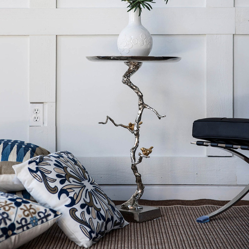 Artekko Artekko Branch Ασημί Μεταλλικό Βοηθητικό Τραπέζι με Χρυσές Λεπτομέρειες (43x43x71)cm AV39715-DS