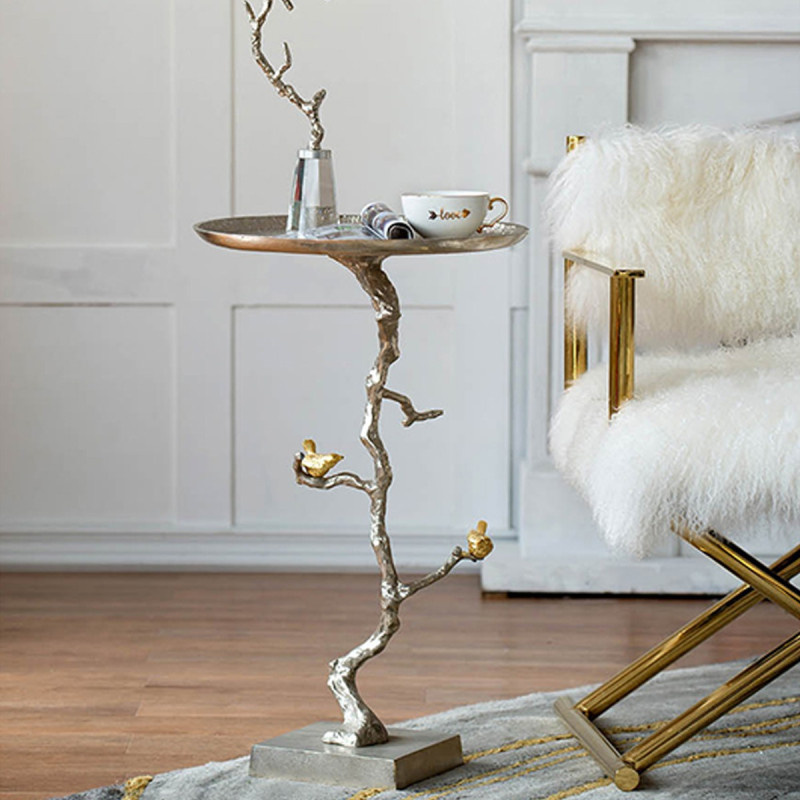 Artekko Artekko Branch Ασημί Μεταλλικό Βοηθητικό Τραπέζι με Χρυσές Λεπτομέρειες (43x43x71)cm AV39715-DS