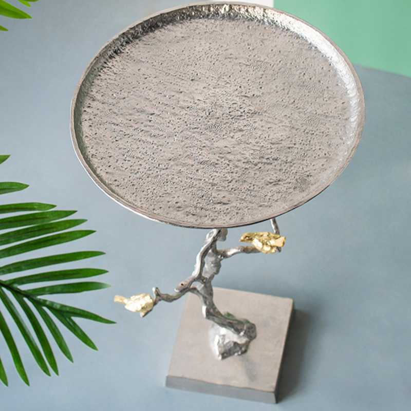 Artekko Artekko Branch Ασημί Μεταλλικό Βοηθητικό Τραπέζι με Χρυσές Λεπτομέρειες (43x43x71)cm AV39715-DS