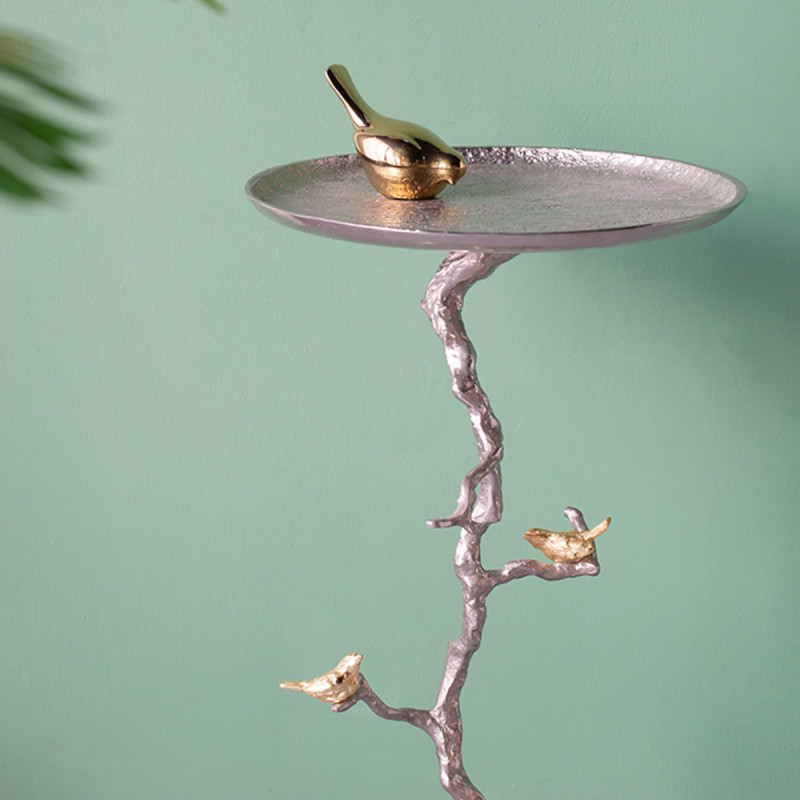 Artekko Artekko Branch Ασημί Μεταλλικό Βοηθητικό Τραπέζι με Χρυσές Λεπτομέρειες (43x43x71)cm AV39715-DS