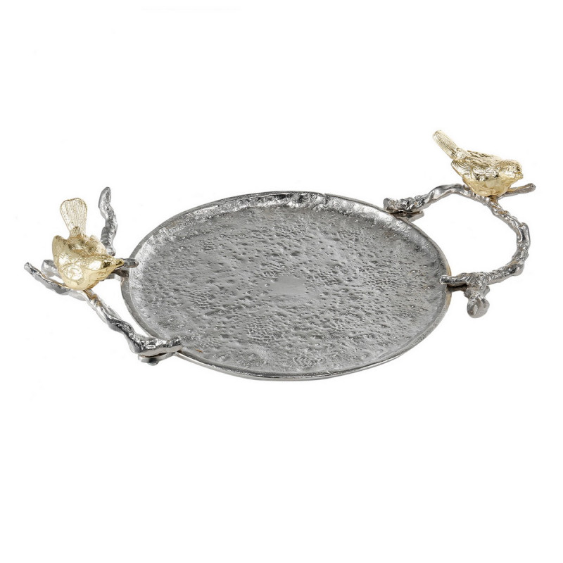 Artekko Artekko Branch Ασημί Μεταλλικός Διακοσμητικός Δίσκος με Χρυσές Λεπτομέρειες (35.6x24.1x11.4)cm AV42852