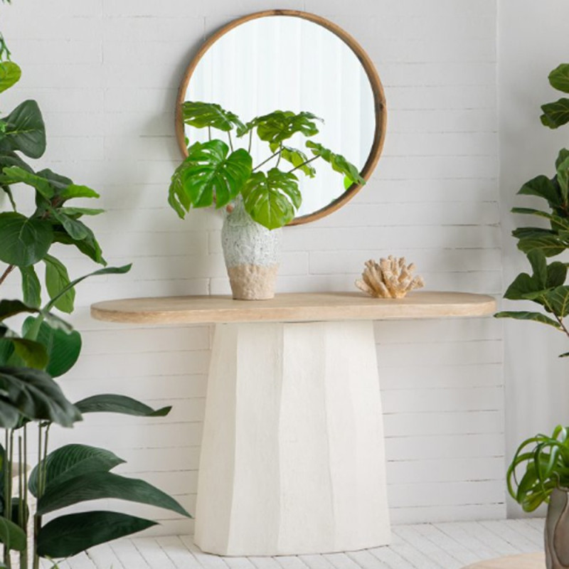 Artekko Artekko Alcott Κονσόλα από Μαγνήσιο και Ξύλο Ελάτης σε Λευκό και Εκρού (130x40x77)cm B4402