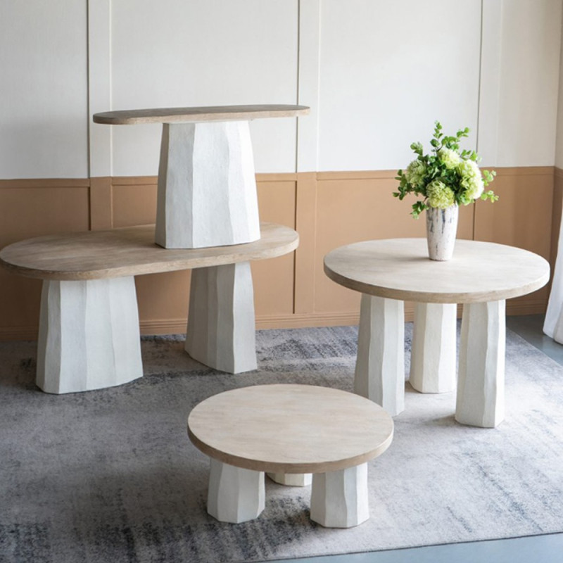 Artekko Artekko Alcott Κονσόλα από Μαγνήσιο και Ξύλο Ελάτης σε Λευκό και Εκρού (130x40x77)cm B4402