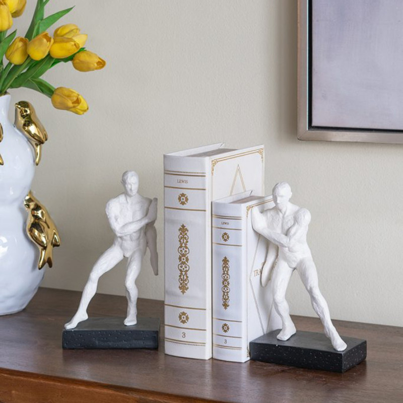 Artekko Artekko Gymnast Bookends Λευκοί Βιβλιοστάτες Ρητίνης με Ανδρική Φιγούρα (13.5x9x25)cm 2pcs B5509