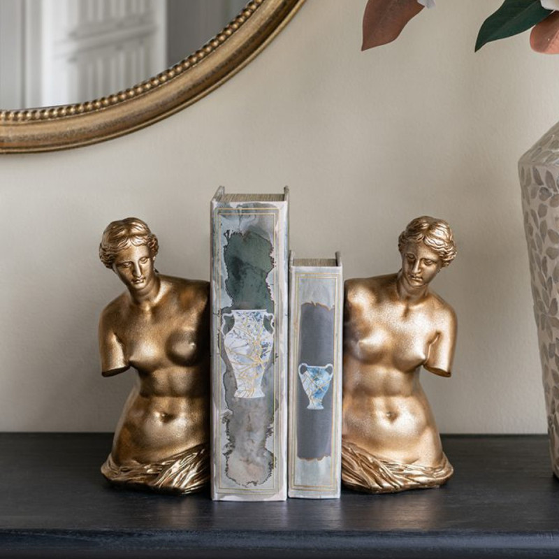 Artekko Artekko Bookends Χρυσοί Βιβλιοστάτες Ρητίνης με Γυναικεία Φιγούρα (11.5x13x26)cm 2pcs B5512