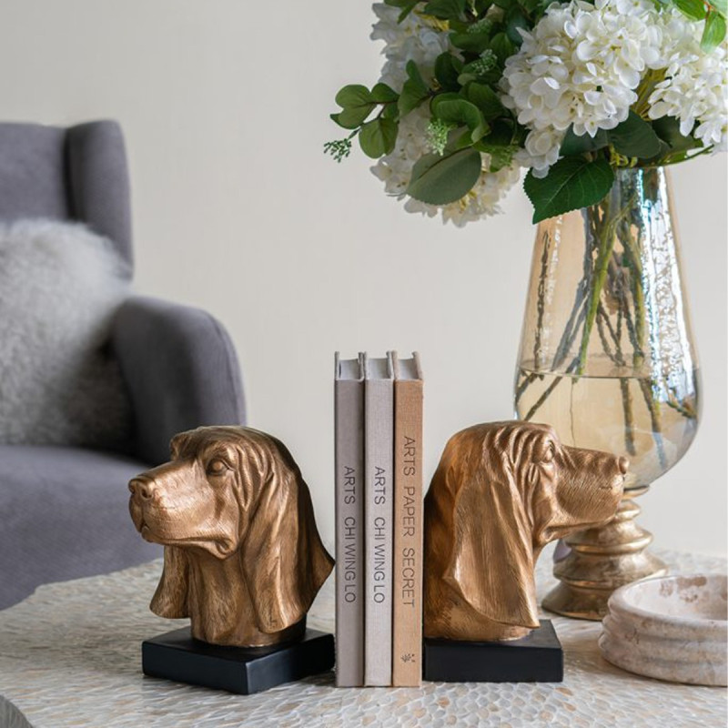 Artekko Artekkol Bookends Μπρονζέ Βιβλιοστάτες Ρητίνης με Σκυλιά (17.8x15x22)cm 2pcs B5519
