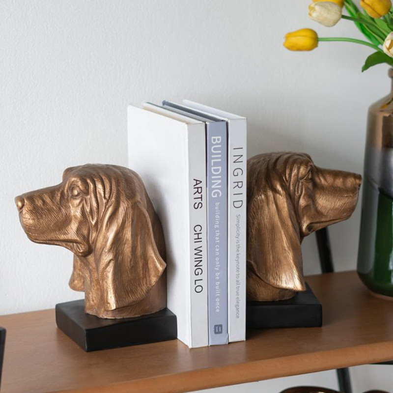 Artekko Artekkol Bookends Μπρονζέ Βιβλιοστάτες Ρητίνης με Σκυλιά (17.8x15x22)cm 2pcs B5519