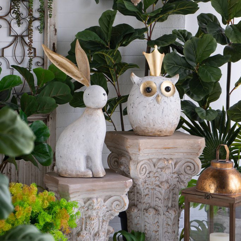 Artekko Artekko Animal Διακοσμητική Κουκουβάγια από Μαγνήσιο σε Λευκή Πατίνα (26.5x21x44.5)cm B5523