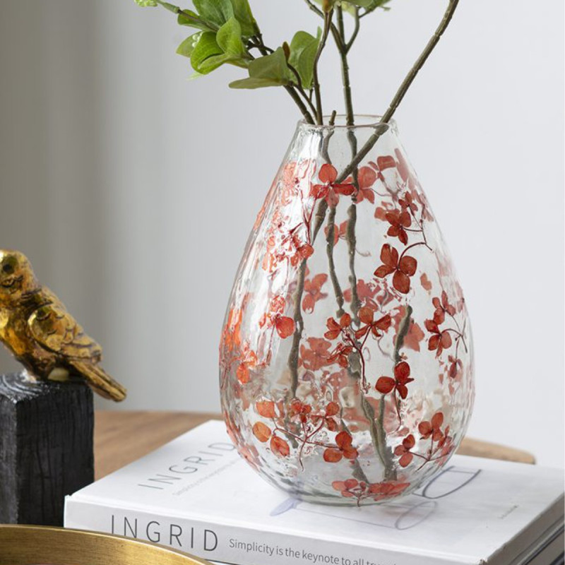 Artekko Artekko Aphelios Διάφανο Γυάλινο Βάζο με Πορτοκαλί Λουλούδια (15.2x15.2x23)cm B8561-DS