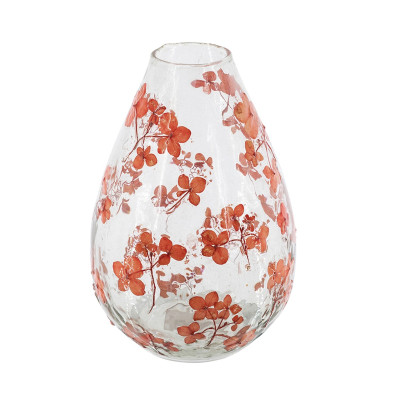 Artekko Artekko Aphelios Διάφανο Γυάλινο Βάζο με Πορτοκαλί Λουλούδια (15.2x15.2x23)cm B8561-DS