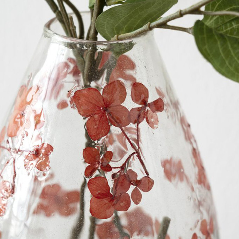 Artekko Artekko Aphelios Διάφανο Γυάλινο Βάζο με Πορτοκαλί Λουλούδια (15.2x15.2x23)cm B8561-DS