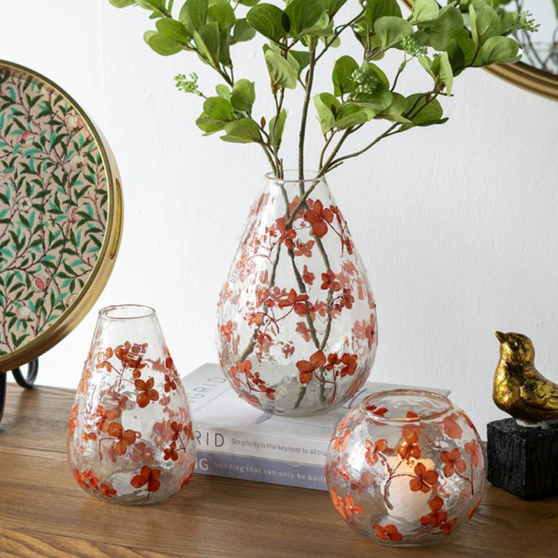 Artekko Artekko Aphelios Διάφανο Γυάλινο Βάζο με Πορτοκαλί Λουλούδια (15.2x15.2x23)cm B8561-DS