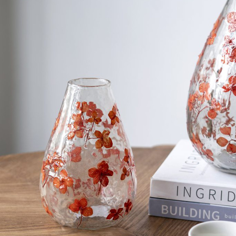Artekko Artekko Aphelios Διάφανο Γυάλινο Βάζο με Πορτοκαλί Λουλούδια (12.5x12.5x18)cm B8562-DS