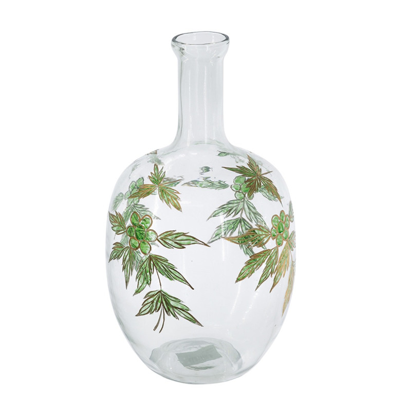 Artekko Artekko Aphelios Διάφανο Γυάλινο Βάζο Διακοσμημένο με Πράσινα Λουλούδια (23x23x42)cm B8564-DS