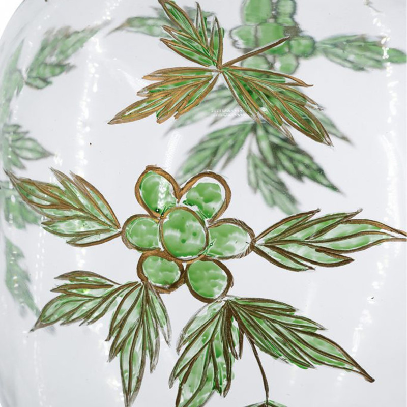 Artekko Artekko Aphelios Διάφανο Γυάλινο Βάζο Διακοσμημένο με Πράσινα Λουλούδια (23x23x42)cm B8564-DS