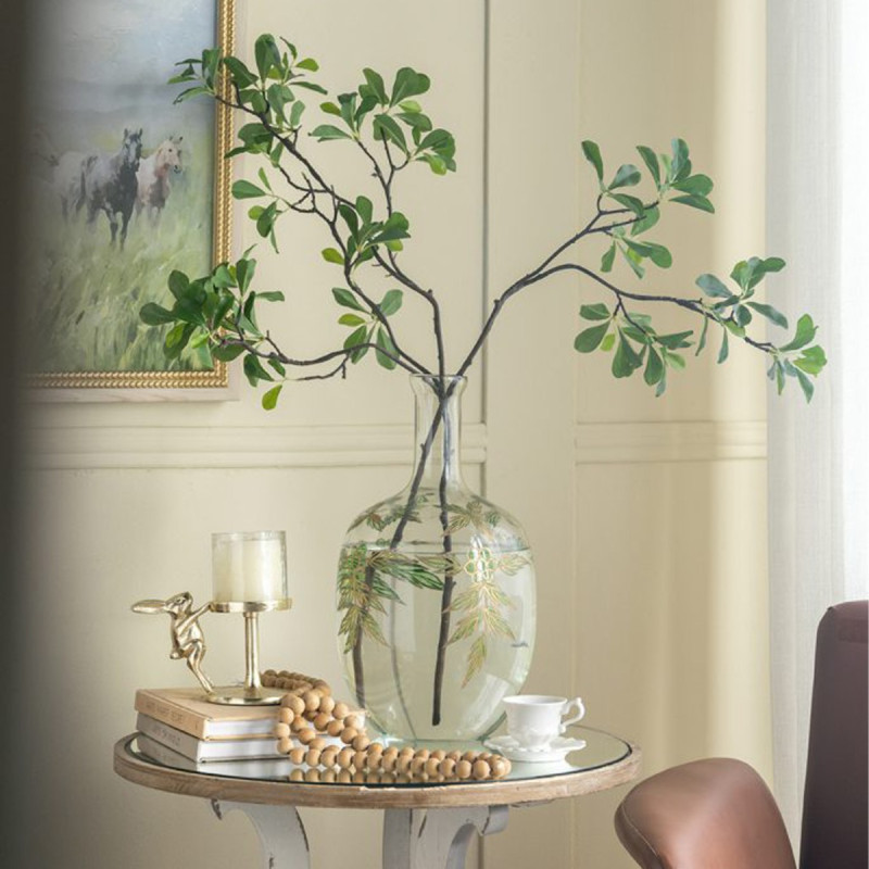 Artekko Artekko Aphelios Διάφανο Γυάλινο Βάζο Διακοσμημένο με Πράσινα Λουλούδια (23x23x42)cm B8564-DS