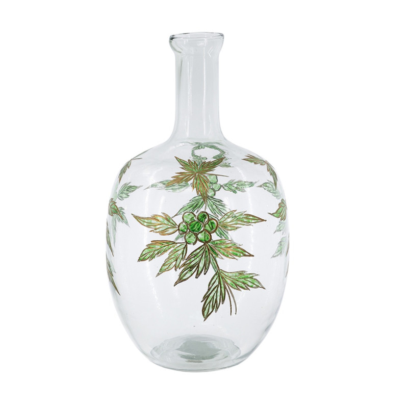 Artekko Artekko Aphelios Διάφανο Γυάλινο Βάζο Διακοσμημένο με Πράσινα Λουλούδια (23x23x42)cm B8564-DS