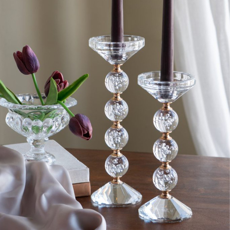 Artekko Artekko Glassy Διάφανο Γυάλινο Κηροπήγιο με Χρυσές Λεπτομέρειες (9x9x22.5)cm B8597