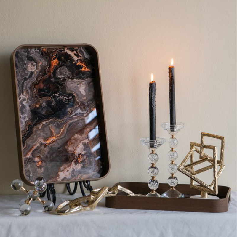 Artekko Artekko Glassy Διάφανο Γυάλινο Κηροπήγιο με Χρυσές Λεπτομέρειες (9x9x22.5)cm B8597