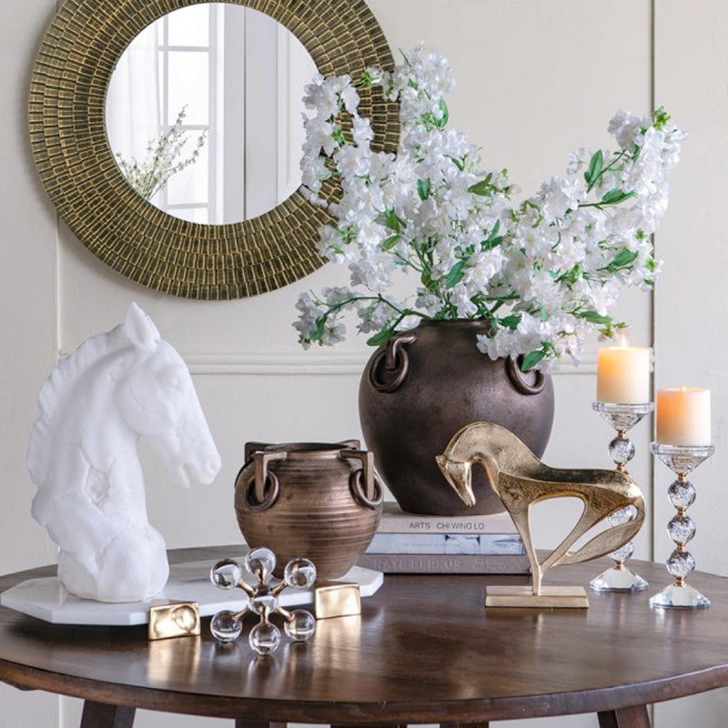 Artekko Artekko Glassy Διάφανο Γυάλινο Κηροπήγιο με Χρυσές Λεπτομέρειες (9x9x22.5)cm B8597