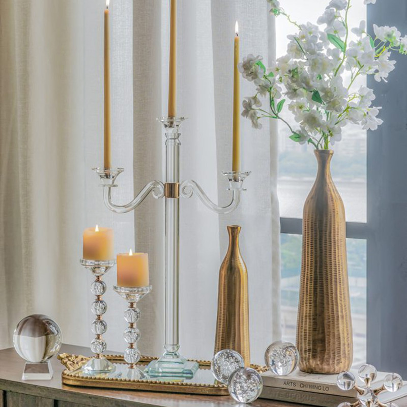 Artekko Artekko Glassy Διάφανο Γυάλινο Κηροπήγιο με Χρυσές Λεπτομέρειες (38.5x12x62)cm B8603