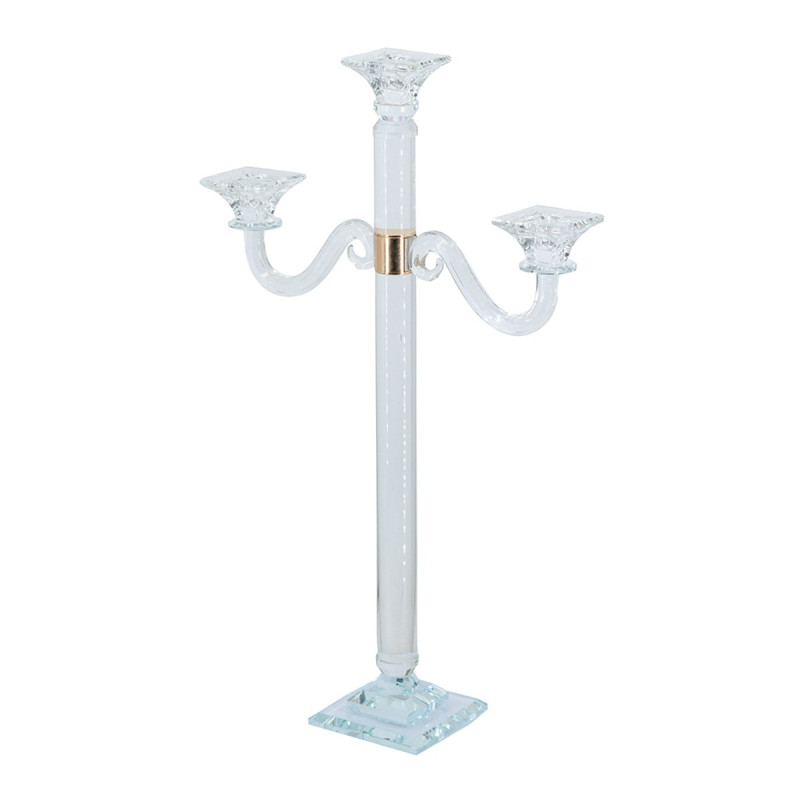 Artekko Artekko Glassy Διάφανο Γυάλινο Κηροπήγιο με Χρυσές Λεπτομέρειες (38.5x12x62)cm B8603