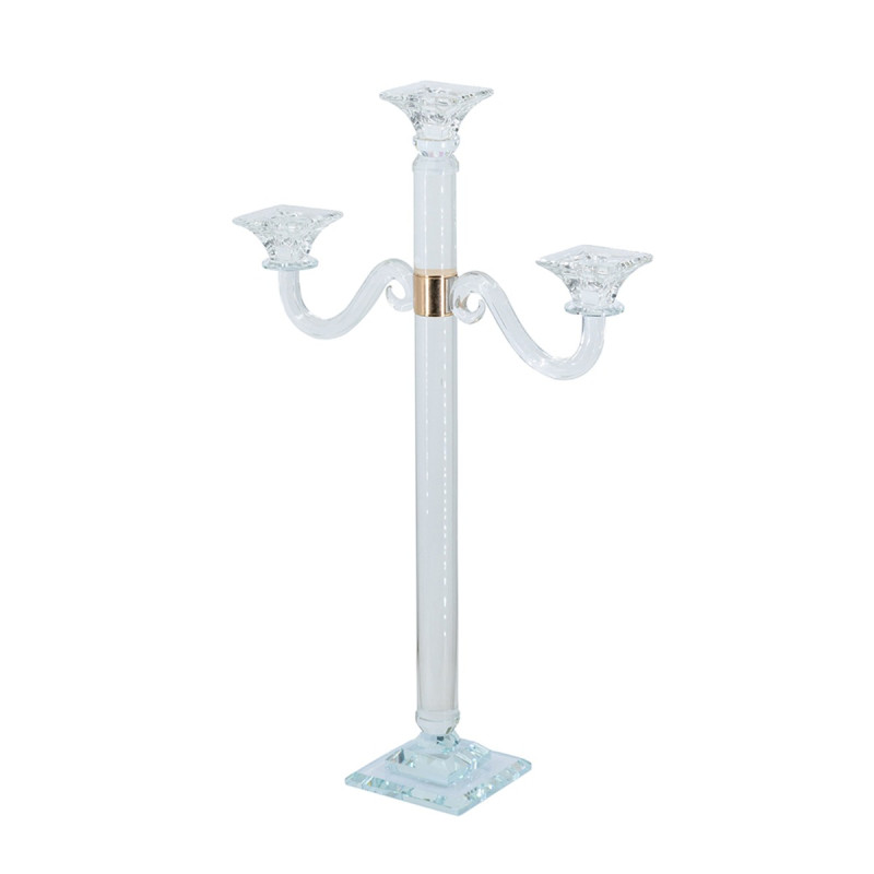 Artekko Artekko Glassy Διάφανο Γυάλινο Κηροπήγιο με Χρυσές Λεπτομέρειες (38.5x12x62)cm B8603