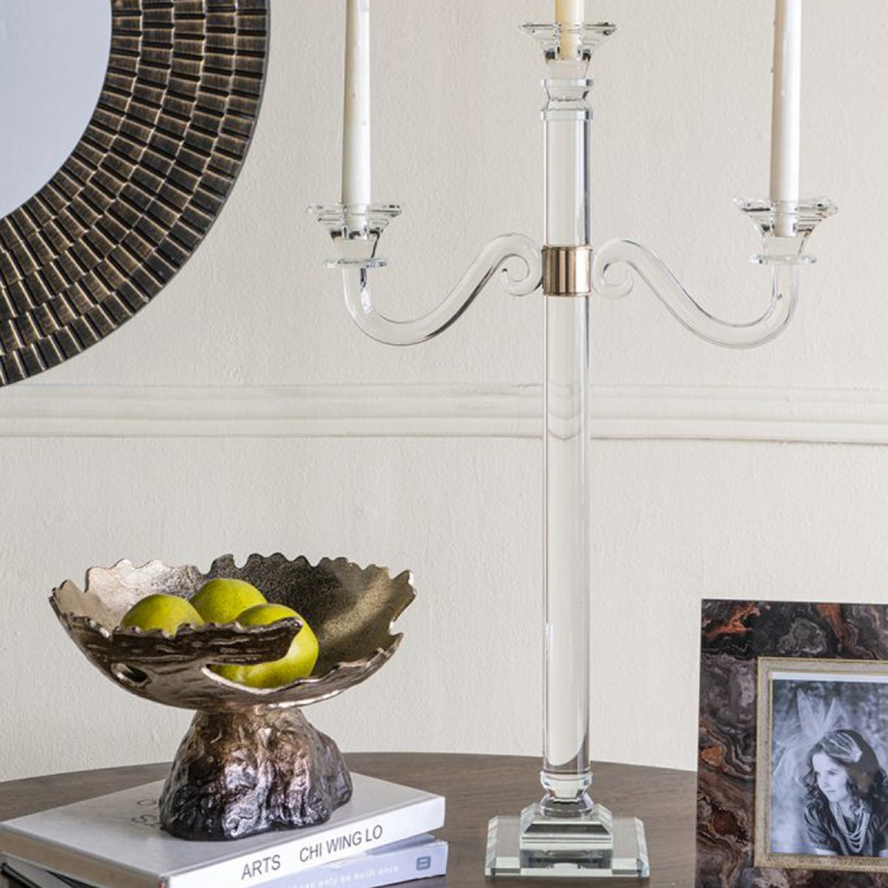 Artekko Artekko Glassy Διάφανο Γυάλινο Κηροπήγιο με Χρυσές Λεπτομέρειες (38.5x12x62)cm B8603