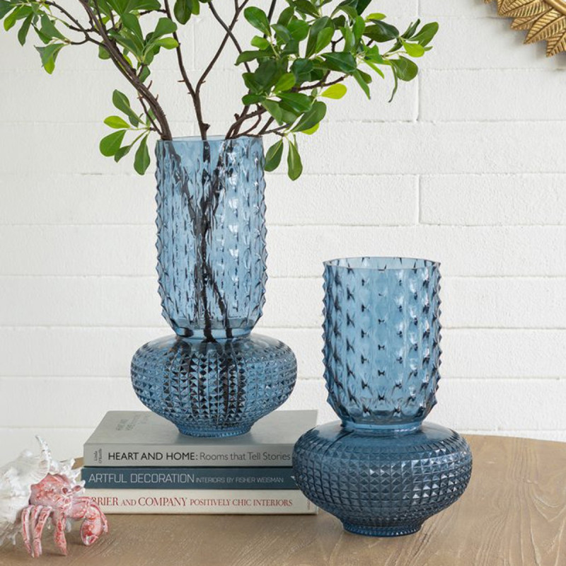 Artekko Artekko Glassy Μπλε Γυάλινο Βάζο (21.5x21.5x32.6)cm B8672-BLUE