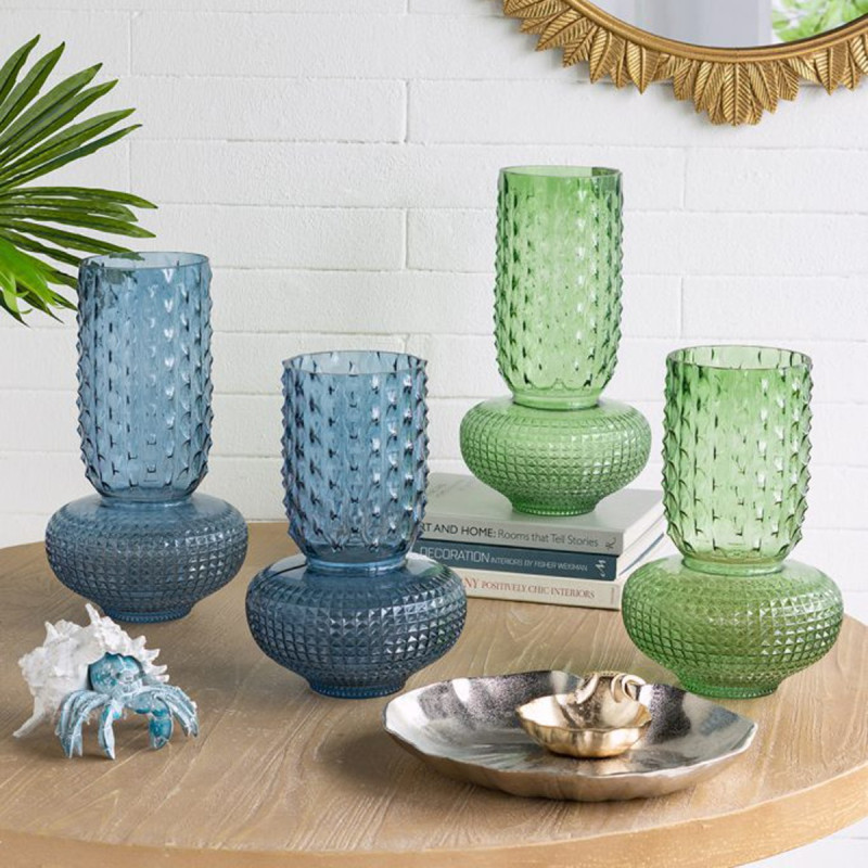 Artekko Artekko Glassy Μπλε Γυάλινο Βάζο (21.5x21.5x32.6)cm B8672-BLUE