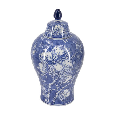 Artekko Artekko Melania Διακοσμητικό Δοχείο με Καπάκι από Πορσελάνη σε Άσπρο με Μπλε (21x21x37)cm C0010