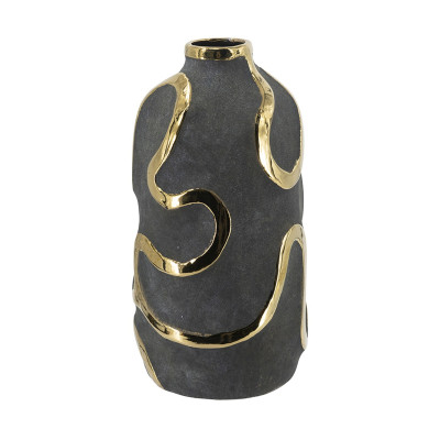 Artekko Artekko Candia Μαύρο Κεραμικό Βάζο με Χρυσές Λεπτομέρειες (17.5x17.5x35.5)cm C0049