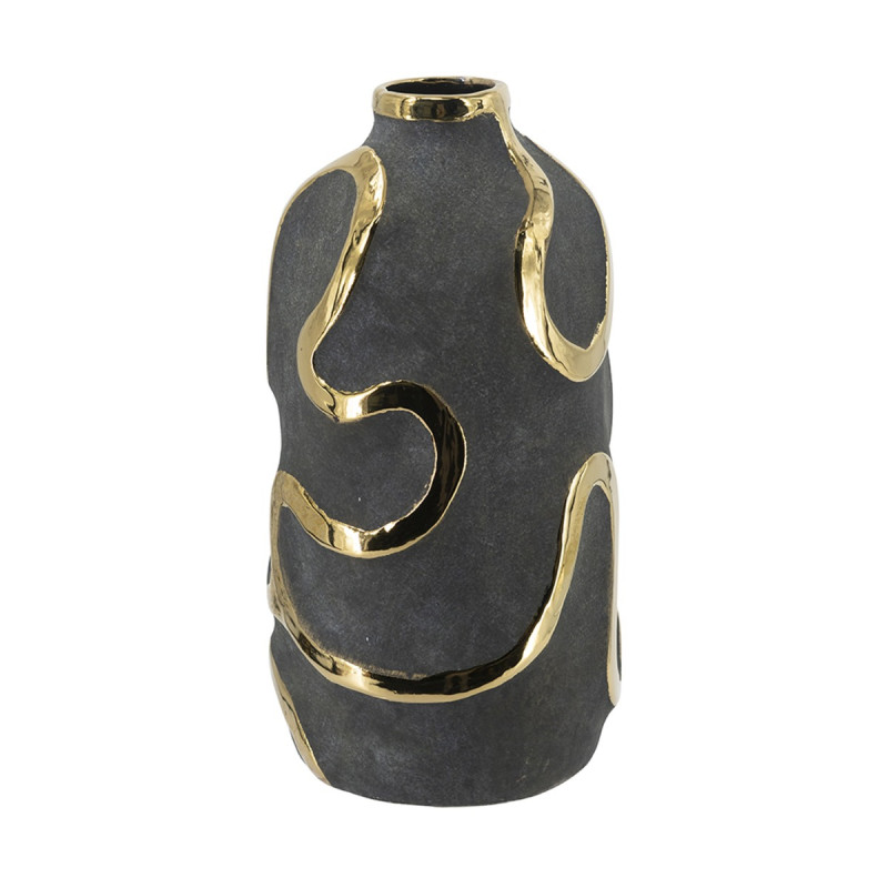 Artekko Artekko Candia Μαύρο Κεραμικό Βάζο με Χρυσές Λεπτομέρειες (17.5x17.5x35.5)cm C0049