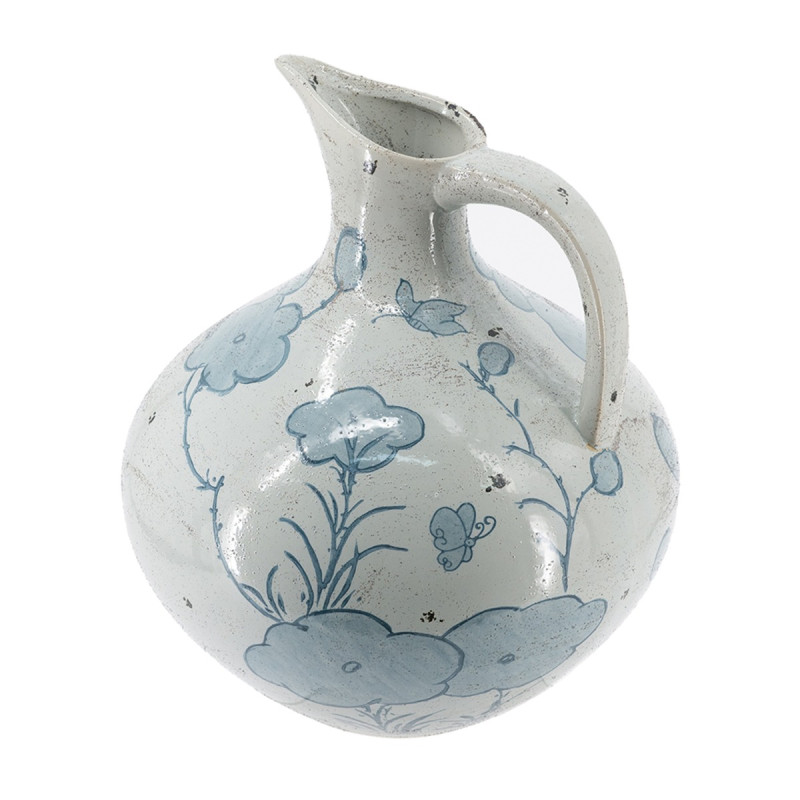 Artekko Artekko Aging Λευκό Κεραμικό Βάζο Κανάτα με Μπλε Λουλούδια (26.6x26.6x31.1)cm C0060