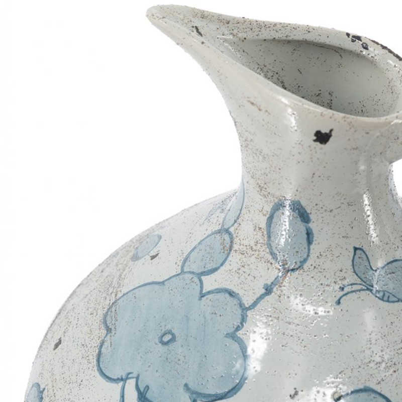 Artekko Artekko Aging Λευκό Κεραμικό Βάζο Κανάτα με Μπλε Λουλούδια (26.6x26.6x31.1)cm C0060