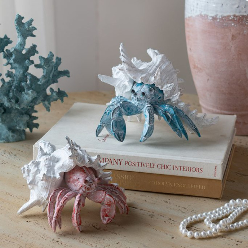 Artekko Artekko Animal Μπλε Επιτραπέζιο Διακοσμητικό Καβούρι σε Λευκό Κοχύλι από Ρητίνη (18.5x18x14.5)cm C5469-WTBL