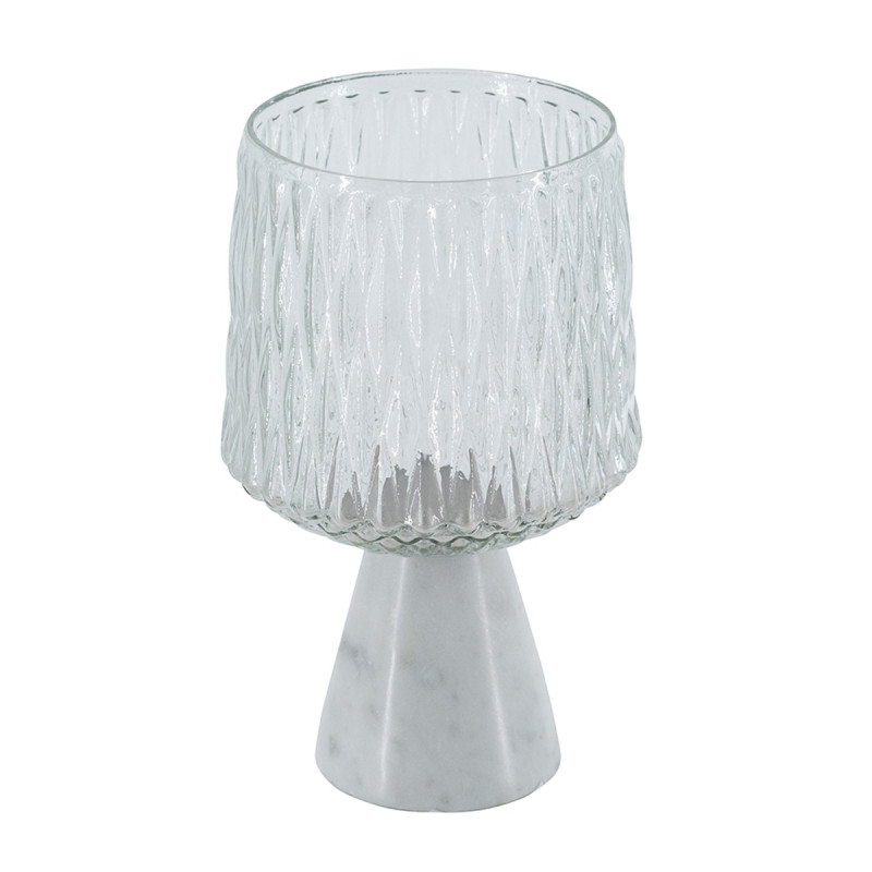 Artekko Artekko Marble Διάφανο Γυάλινο Κηροπήγιο σε Λευκή Μαρμάρινη Βάση (13x13x20)cm C5557