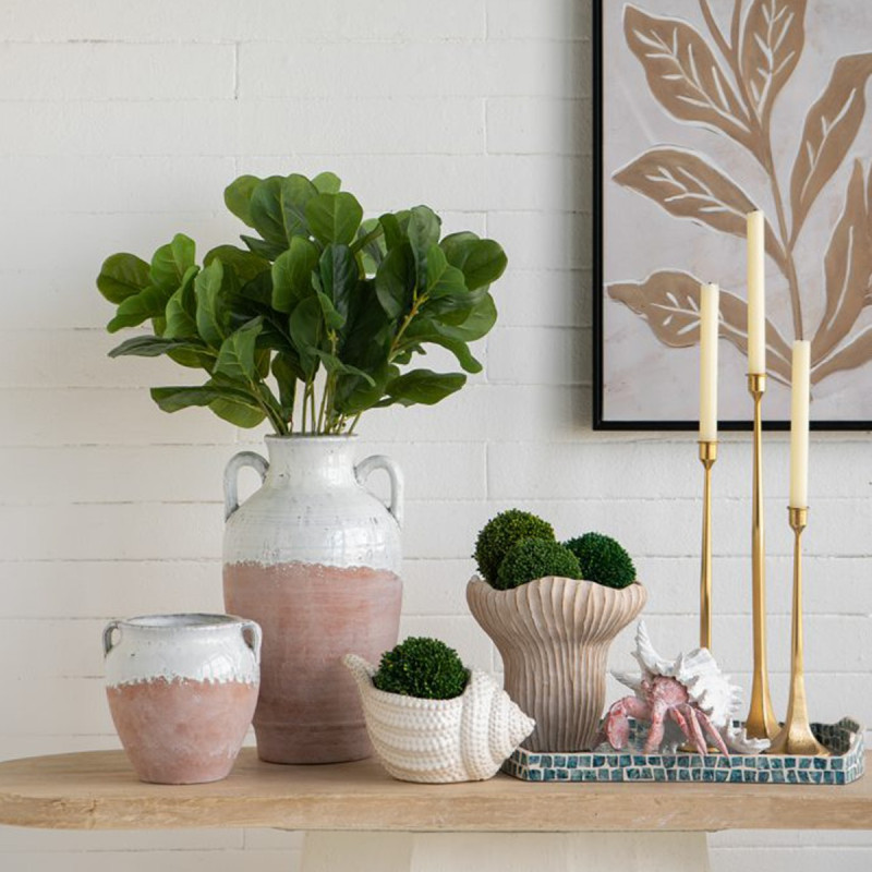 Artekko Artekko Candia Βάζο από Τερακότα σε Λευκό με Μπεζ (20x19x19)cm C6070