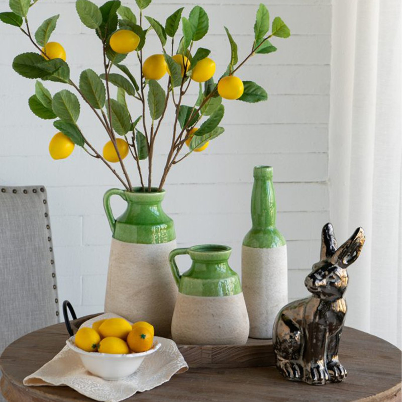 Artekko Artekko Candia Πράσινο Κεραμικό Βάζο με Μπεζ (15.5x14.5x30)cm C6072