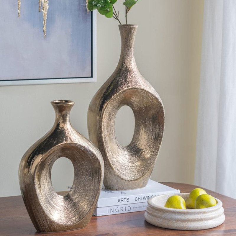 Artekko Artekko Lidded Μπρονζέ Κεραμικό Βάζο (23x8x33.5)cm C6105