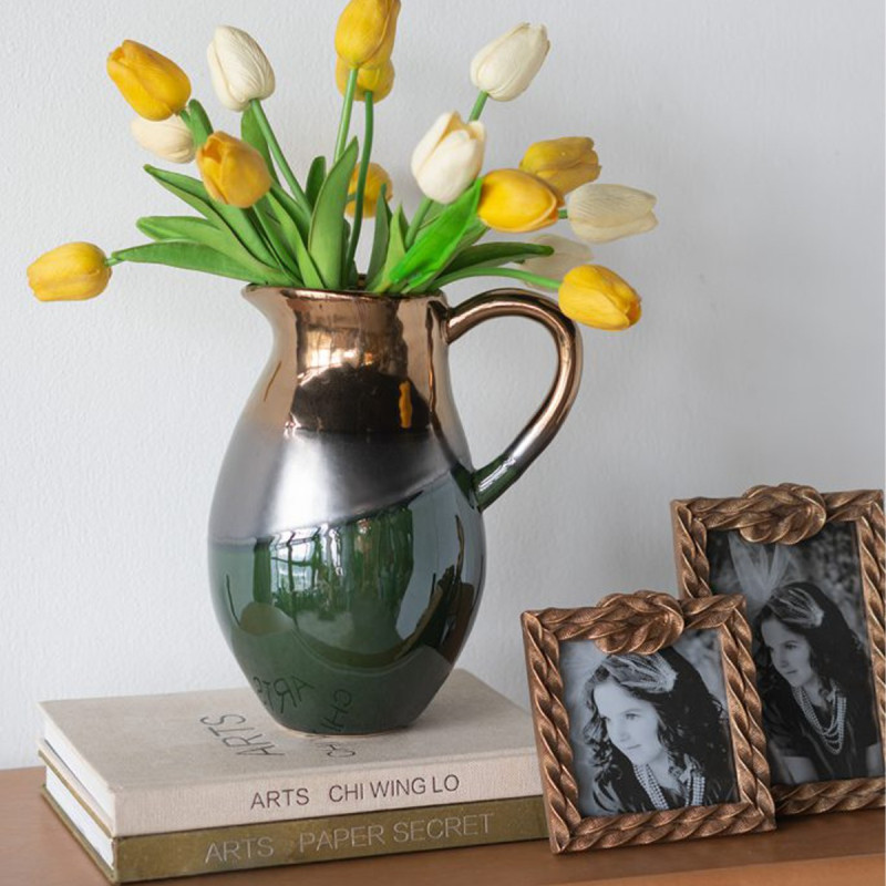 Artekko Artekko Electric Κεραμικό Βάζο Κανάτα σε Πράσινο με Μπρονζέ (20.5x16x25)cm C6109