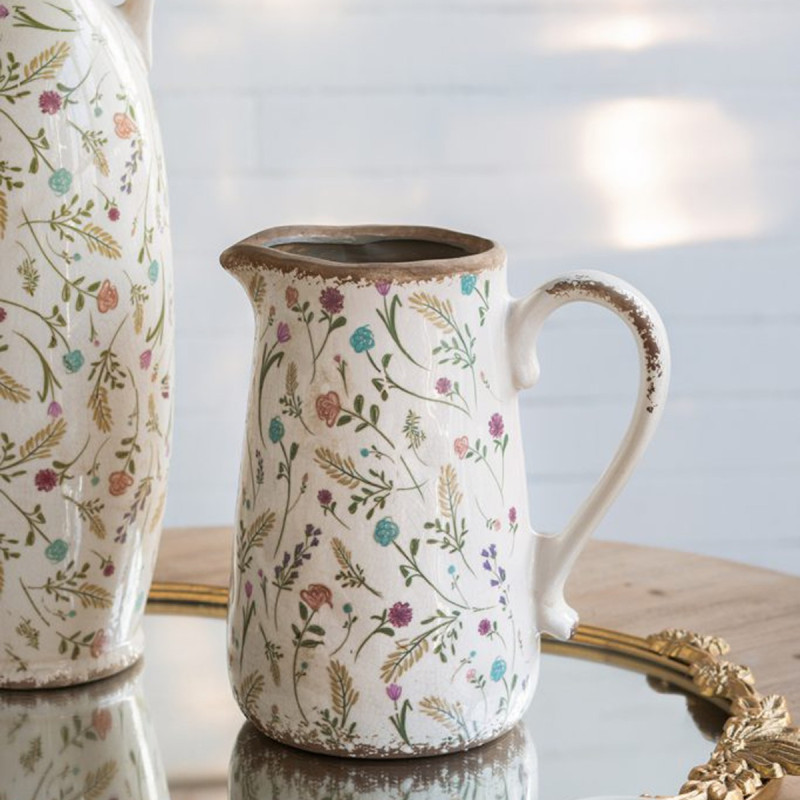 Artekko Artekko Aging Λευκό Κεραμικό Βάζο Κανάτα με Λουλούδια (20.5x14.5x23)cm C8224