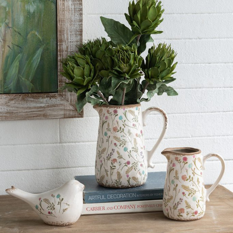 Artekko Artekko Aging Λευκό Κεραμικό Βάζο Κανάτα με Λουλούδια (20.5x14.5x23)cm C8224